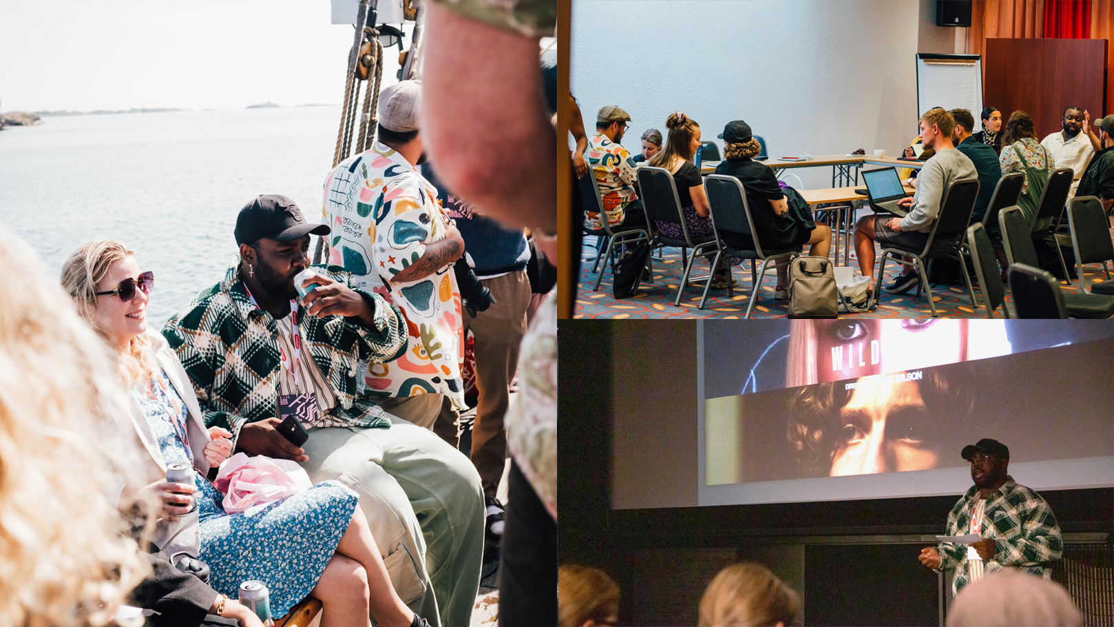 Unga filmare på båt och i sammankomst