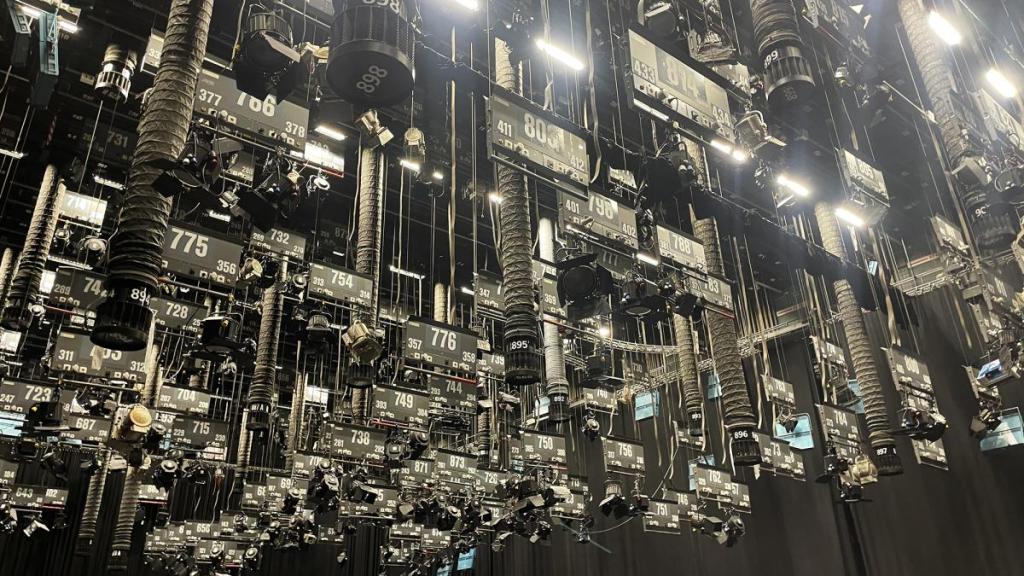 Ett studiotak fyllt med lampor och strålkastare